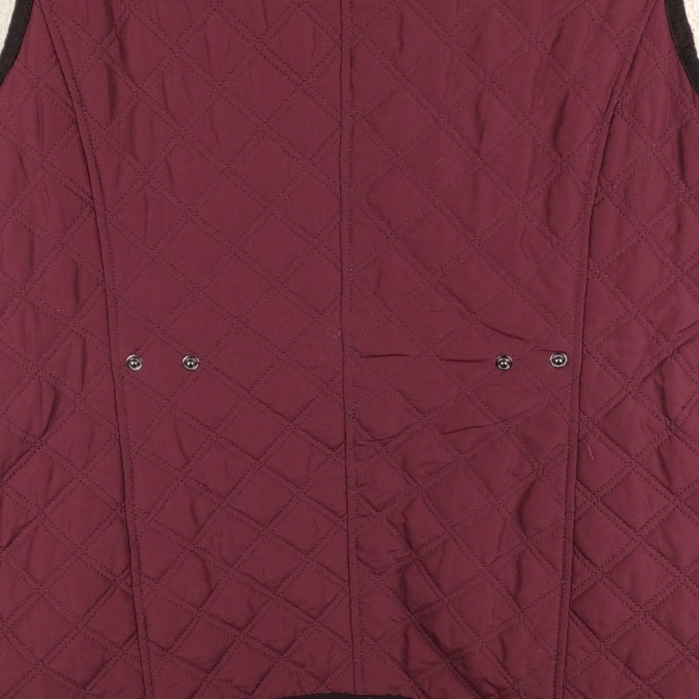 Weatherproof Burgundy Quilted Faux Fur High Collar Zip Up Outdoor Vest Jacket - Picture 14 of 16